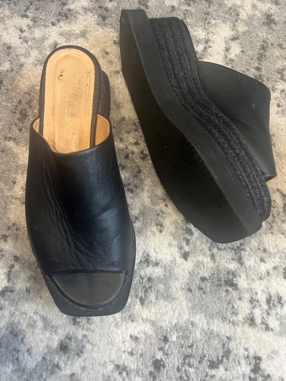 Paloma Barceló Black Leather Platform Slide Mules shoes 39 USA 8.5 comfy!